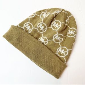 Michael Kors | Camel + White Monogram Knit Beanie Hat